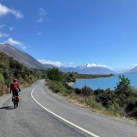 Cycling around Lake Ohau along the lakeshore | Sandra Appleby